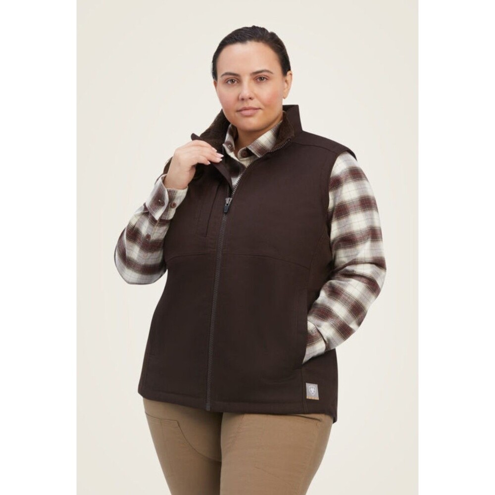 Ariat Women's Rebar Duracanvas Mole Brown Work Vest 3X Full Zip Quilted Lined